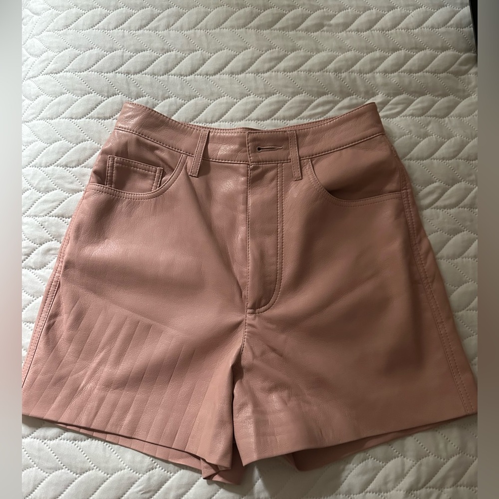Nanushka baby pink/baby mauve faux leather shorts